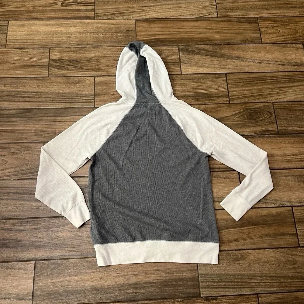 Banana Republic Waffle Knit Pullover Hoodie Mens Large Gray White Casual